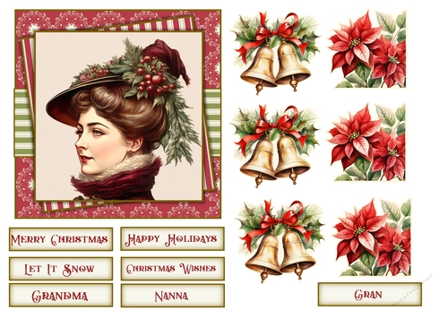 Christmas Ladies Quick Card for Grandma with decoupage and sentiments