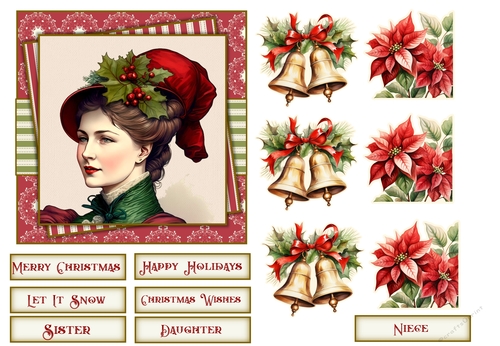 Christmas Ladies Quick Card for Sister, Daughter, Niece with decoupage and sentiments