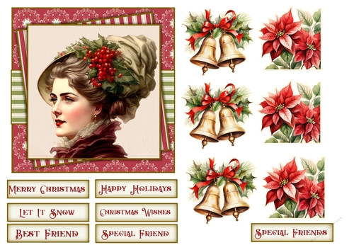 Christmas Ladies Quick Card for Friend with decoupage and sentiments