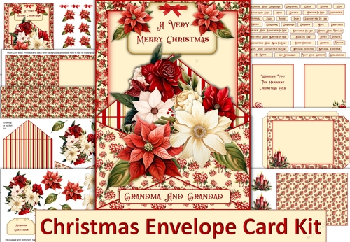 Christmas Envelope Card Kit 48 Different sentiments, Inserts and envelope