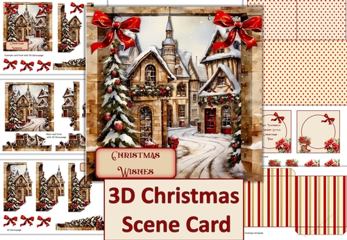 3D Christmas Scene Card with inserts and envelope