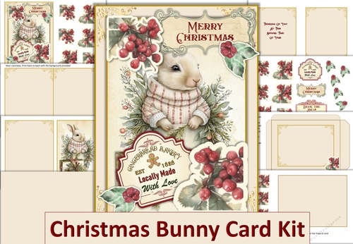 Christmas Bunny Card Kit with inserts and envelopes JPEGs and PDF