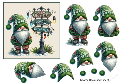 Christmas Gnome 3D decoupage sheet card topper