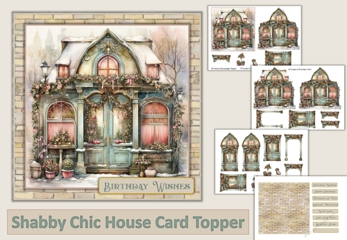 3D Shabby Chic Card Topper 6x6 Inches. JPEG, PDF and PNG
