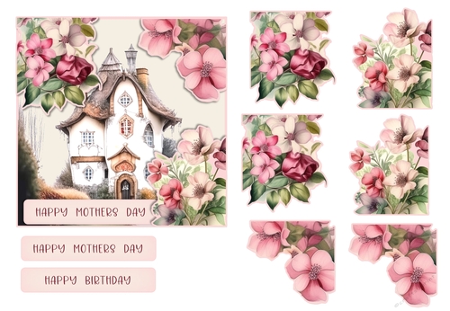 Mothers Day, Birthday Quick Cottage Card Front with decoupage and sentiment