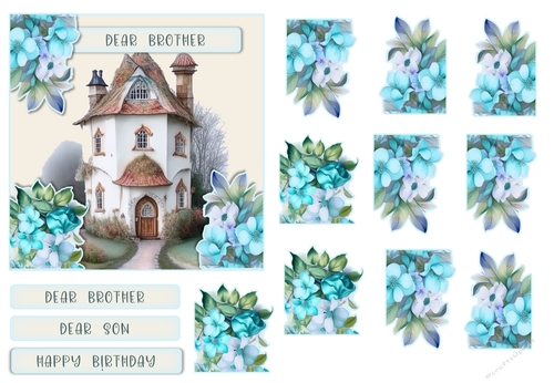 Brother or Son, Birthday Quick Cottage Card Front with decoupage and sentiment