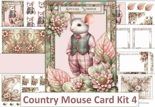 Country Mouse Card Kit 4 with inserts and Envelope
