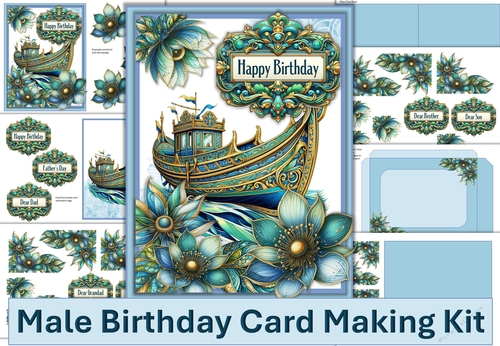 Male Relatives Nautical Birthday Card with decoupage and envelope JPEG and PDF