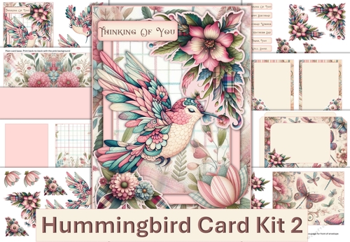 Hummingbird Card Making Kit 2 with inserts and envelope JPEG and PDF