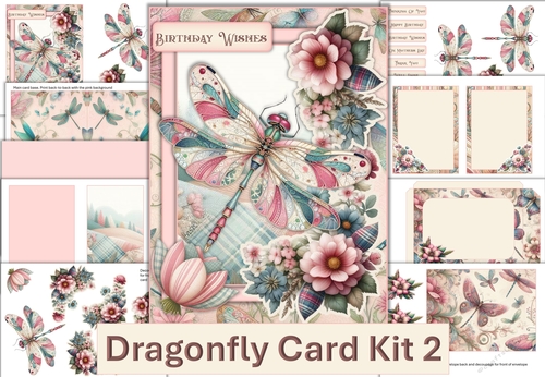 Dragonfly Card Making Kit 2 with inserts and envelope JPEG and PDF