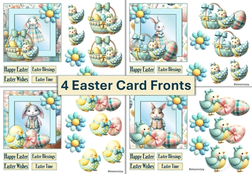 4 Easter Card Fronts with decoupage and sentiments 5 x 5