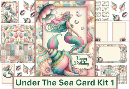 Mermaid Card Kit with inserts, decoupage, card base and envelope