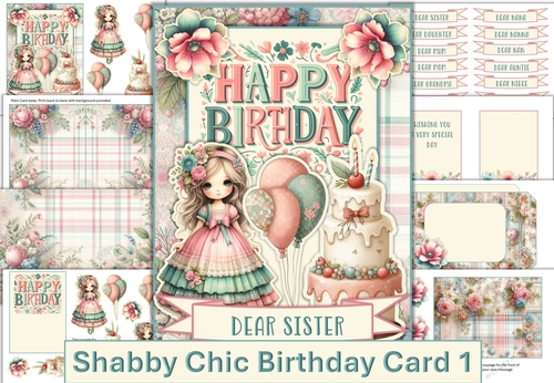 Shabby Chic Female Card Kit with Decoupage, sentiments, inserts and envelope