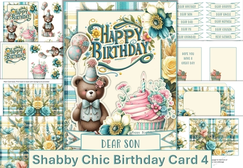 Shabby Chic Birthday Boy Card with sentiments, decoupage, inserts and envelope.