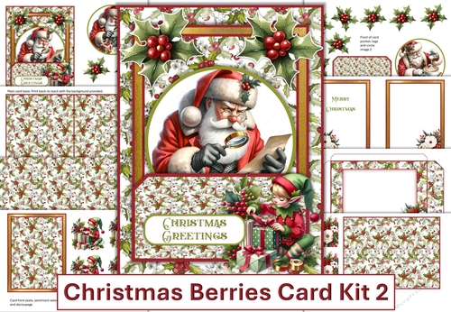 Christmas Berries Card Kit 2 with decoupage, inserts and envelope JPEG and PDF