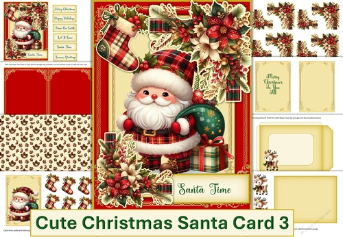 Christmas Santa Card Kit 3 with inserts and envelope