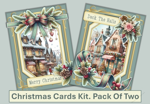 Christmas Scenes 2 Pack of 2 with decoupage and envelope