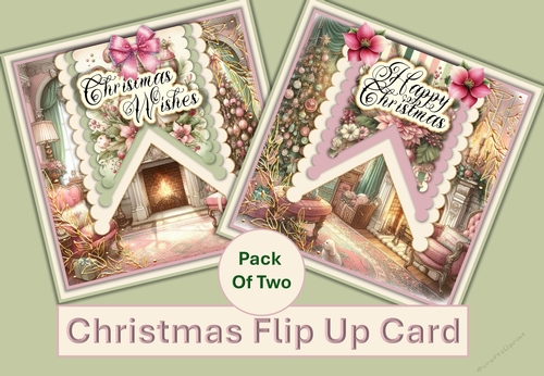 Vintage Shabby Chic Christmas Flip Up Cards. Pack of Two
