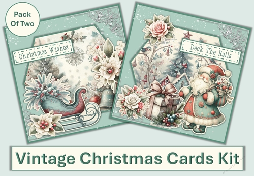 Vintage Christmas Cards Pack of Two JPEG and PDF with Envelope