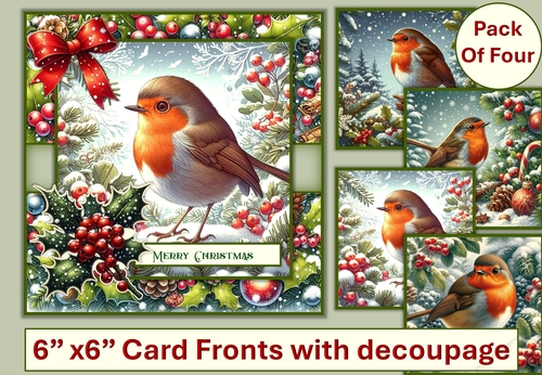 Christmas Robin Card fronts. Pack of 4 with decoupage. JPEG and PDF ...