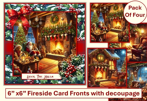 Christmas Fireside Card Fronts Pack of Four JPEG and PDF