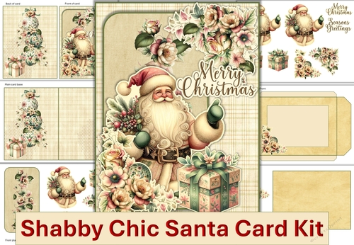 Shabby Chic Christmas Santa Card Kit with envelope JPEG and PDF