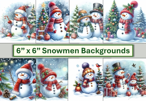 8 Christmas Snowman Card fronts 6 x6 JPEG