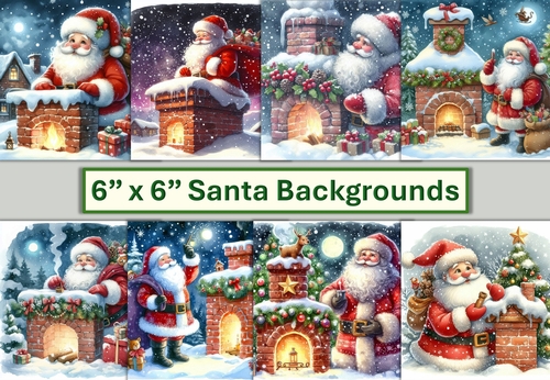 8 Christmas Santa Card fronts 6 x6 JPEG