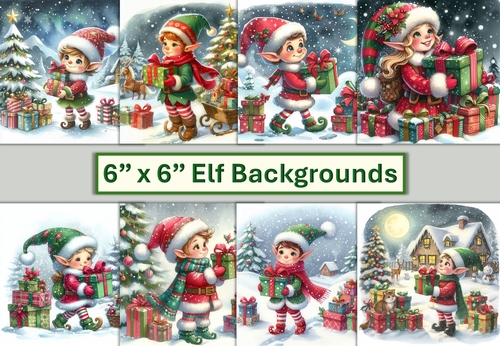 8 Christmas Elf Card fronts 6 x 6 JPEG
