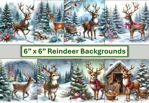 8 Christmas Reindeer Card fronts 6 x 6 JPEG