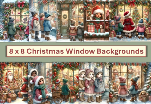 10 Christmas Window Card Fronts 8 x 8 inches JPEG