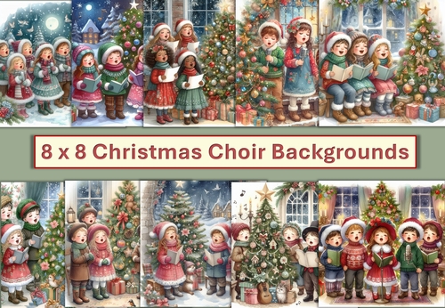 10 Christmas Choir Card Fronts 8 x 8 inches JPEG