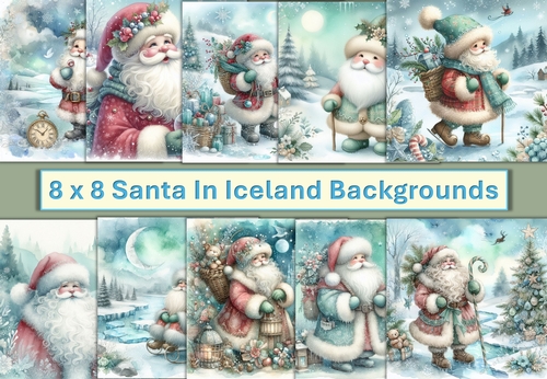 10 Christmas Santa in Iceland Card Fronts 8 x 8 inches JPEG