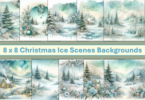 10 Christmas Ice Scenes Card Fronts 8 x 8 inches JPEG
