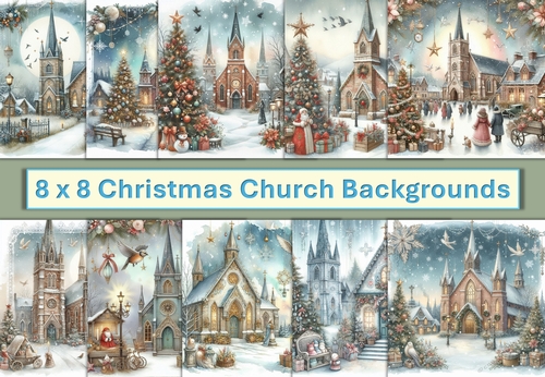 10 Christmas Church Card Fronts 8 x 8 inches JPEG