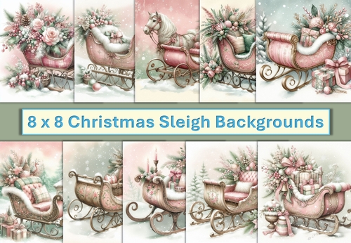 10 Christmas Sleigh Card fronts 8 x 8 inches JPEG