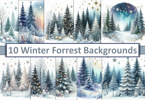 10 Christmas Forrest Scene Card Fronts 8 x 8 JPEGS