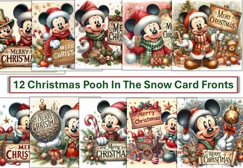 12 Christmas Mickey Mouse Merry Christmas Signs Card Fronts 8 x 8 JPEG