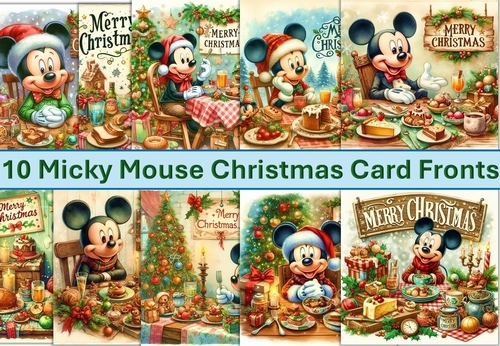10 Mickey Mouse Christmas Feast Card Fronts 6 x 6 JPEGS