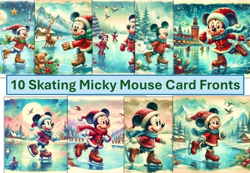 10 Mickey Mouse Christmas Skating Card Fronts 6 x 6 JPEGS