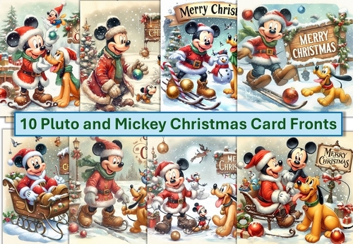 10 Mickey Mouse and Pluto Christmas Card Fronts 6 x 6 JPEG