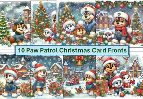 10 Paw Patrol Christmas Card Fronts 6 x 6 JPEG