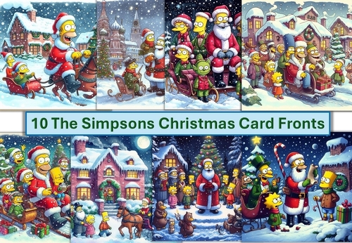 10 The Simpsons Christmas Card Fronts 6 x 6 JPEG