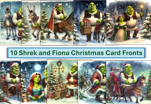 10 Shrek and Fiona Christmas Card Fronts 6 x 6 JPEG