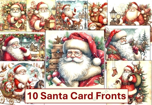 10 Christmas Santa Claus Card Fronts 6 x 6 JPEGS Pack 2