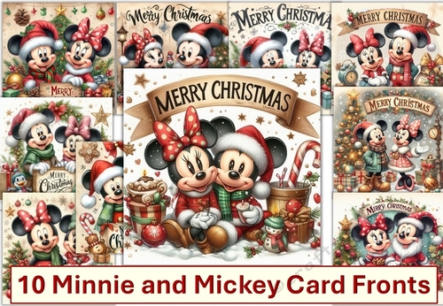 10 Christmas Mickey and Minnie Merry Christmas Signs Card Fronts 6 x 6 JPEGS Pack 2