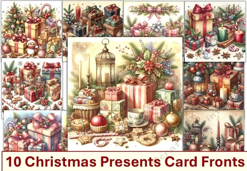 10 Christmas Presents Card Fronts 6 x 6 JPEGS Pack 2