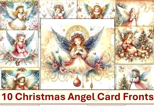 10 Christmas Angel Card Fronts 6 x 6 JPEGS Pack 2