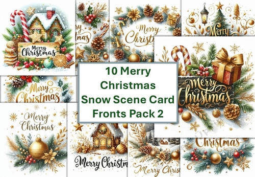 10 8x8 Christmas Scenes Merry Christmas sentiment card fronts pack 2