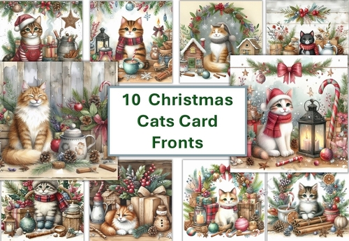 10 8x8 Christmas Cats card fronts JPEG format